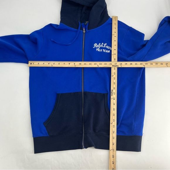Polo By Ralph‎ Lauren Hoodie Men Large Blue Polo Team Sweatshirt Full Zip Patch - Picture 10 of 11